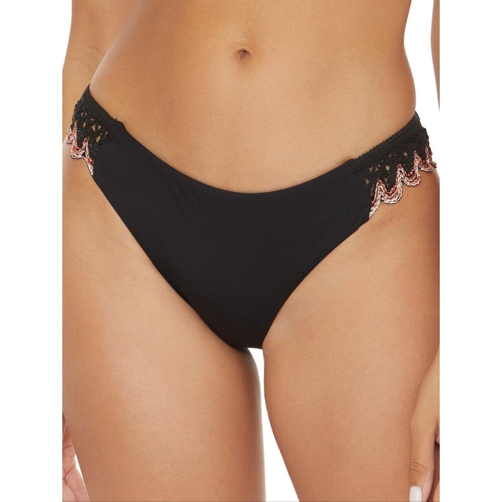 NWT BECCA Black Bikini bottom Layla Avery American Fit Embroidery Detail - S